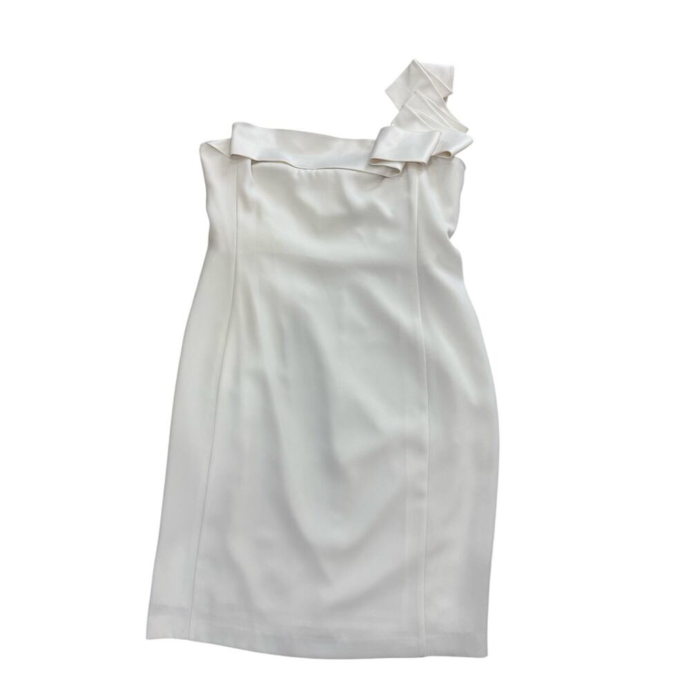 Angel Sanchez Ivory One Shoulder Cocktail Dress
